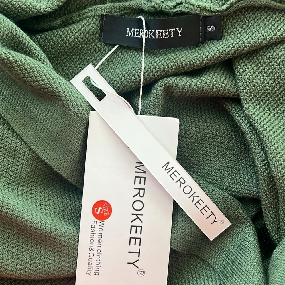 NWT Merokeety Long Cardigan w/Pockets Open Front in Olive, Size S New w/Tag